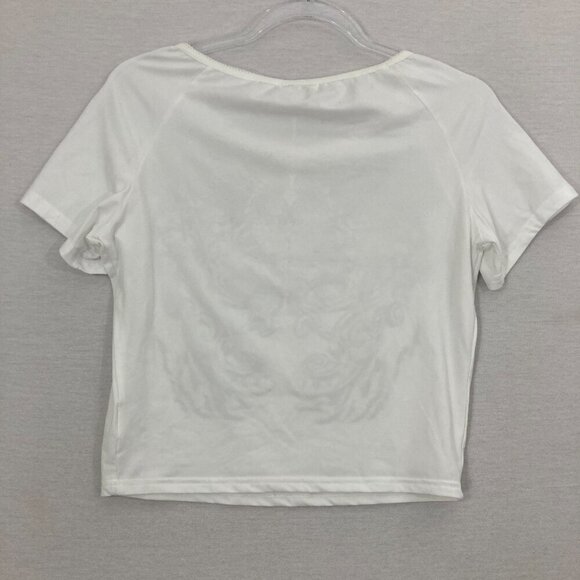 New ROMWE Women's Black White Graphic Short Sleeve Crop Top Medium - Picture 7 of 8